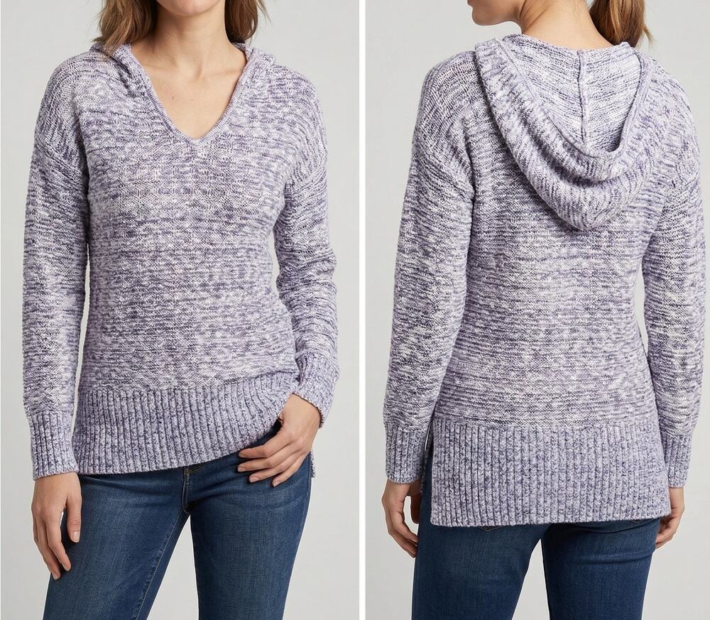 Lou & Grey for LOFT XXS Hooded Blue Gray Heather V Neck Pullover Sweater